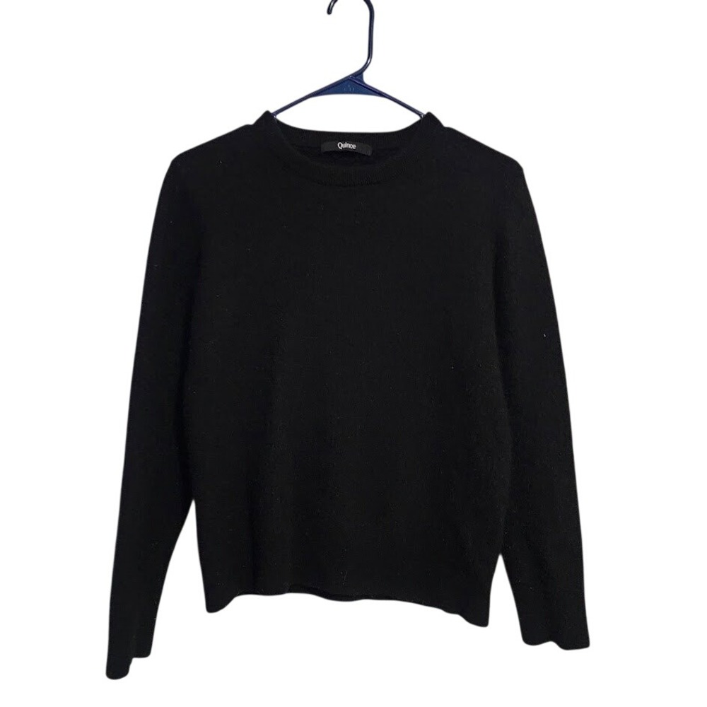 QUINCE 100% Mongolian Cashmere Crewneck Sweater Black Knit Pullover Size M